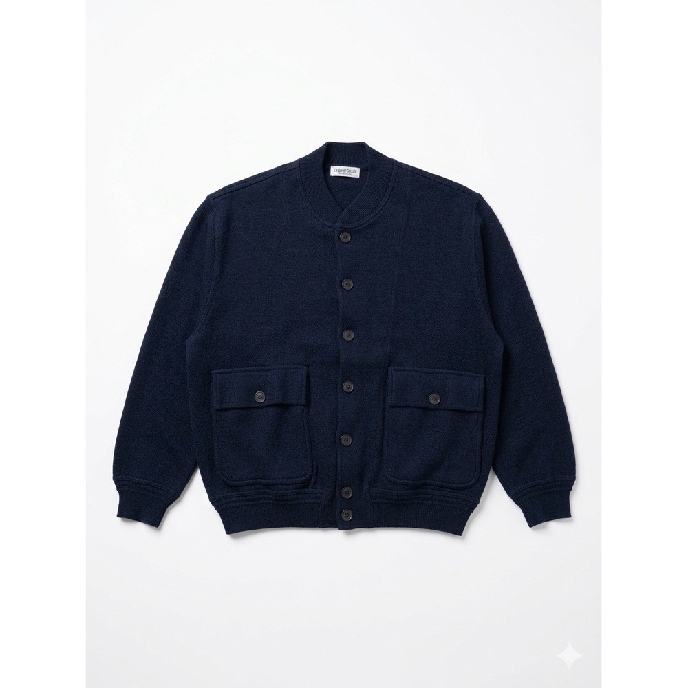 Bullock & Jones Sweater Mens Blue Sz4(Large)Scottish Knit Wool Pockets Button-Up
